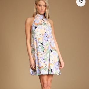 LULUS Tied Back To You Lavender Multi Floral Print Mini Shift Dress